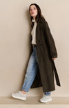 Yaya Long suedine coat with belt - Brown