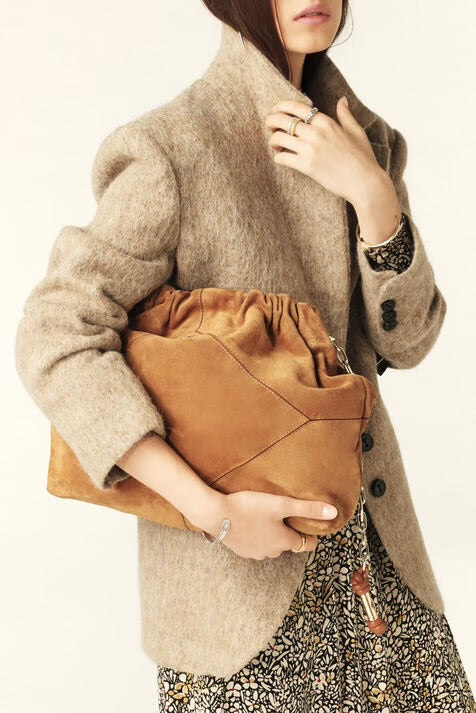 Ba&sh Suede June tote bag - Cognac brown
