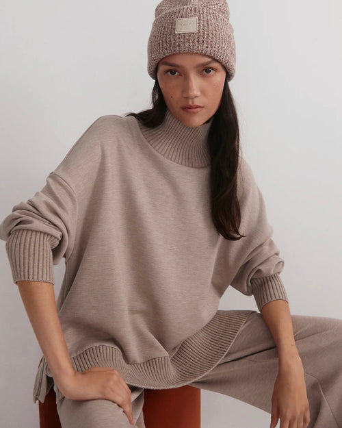 Varley Barker High Neck Sweat - Taupe Marl