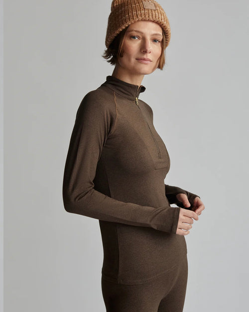 Varley Always Warm Half-Zip Base Layer - Deep Chocolate Marl