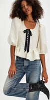Free People Pamela Jacquard Bow Blouse