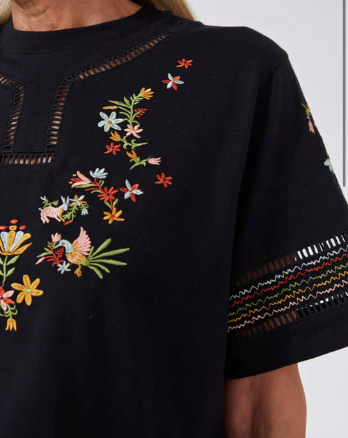 Hayley Menzies Black Maya Embroidered Cropped T-shirt