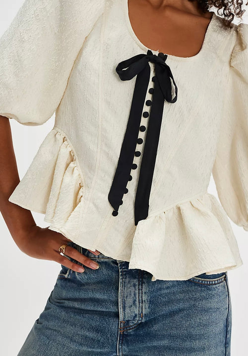 Free People Pamela Jacquard Bow Blouse