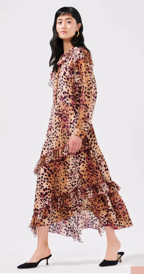 Hayley Menzies Cheetah Frill silk dress