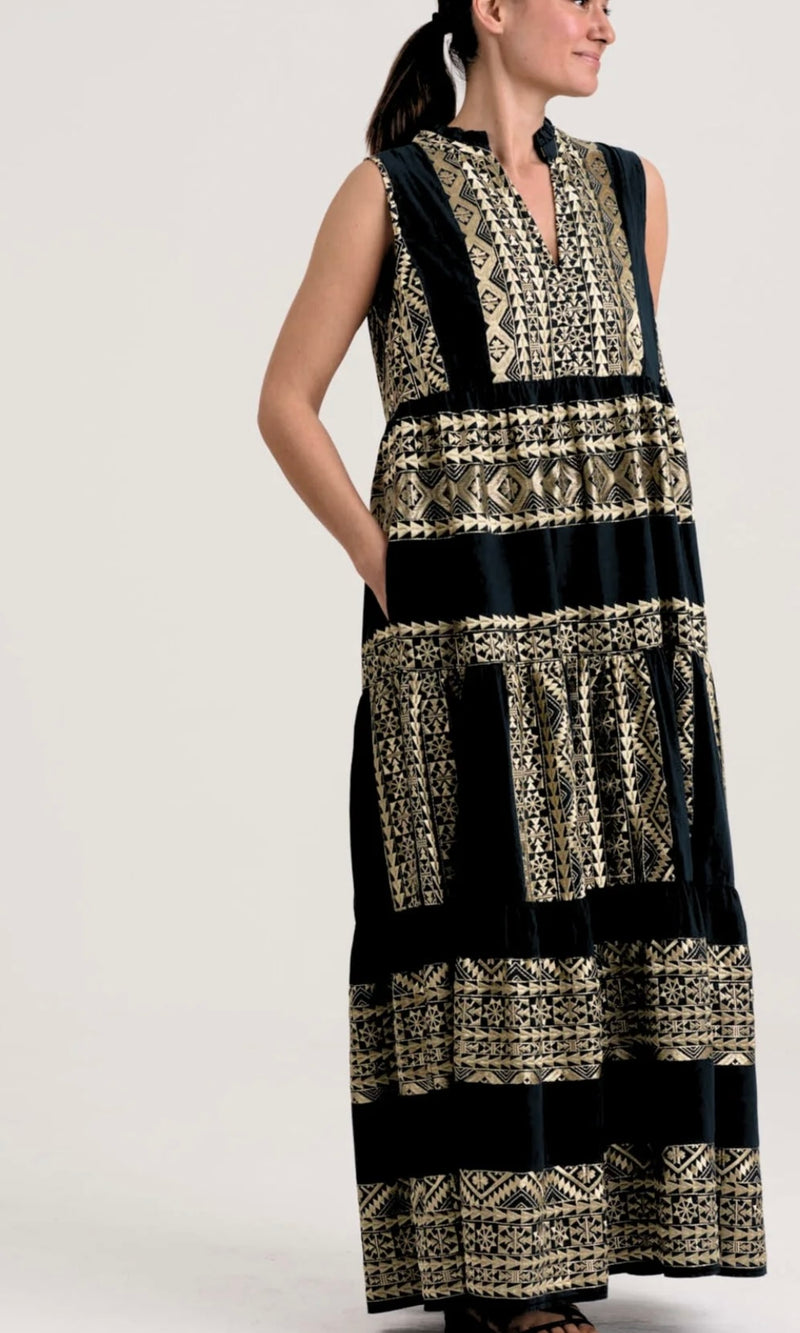 Greek Archaic Kori black & gold dress