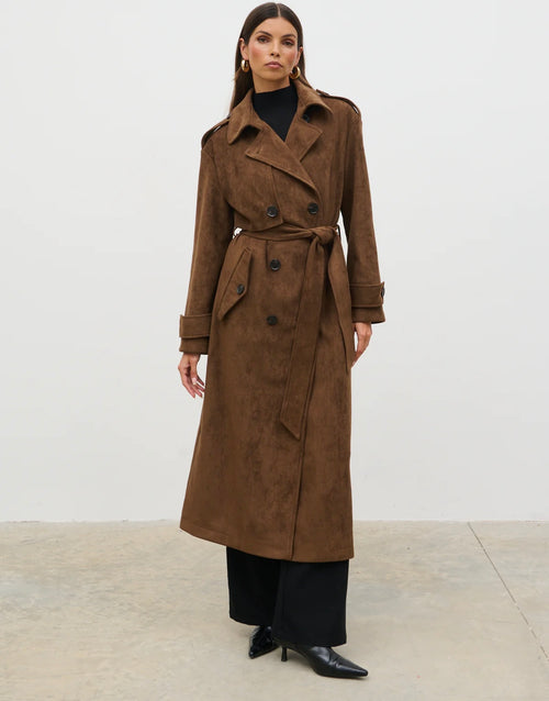 Pretty Lavish Agnes Faux Suede Trench Coat