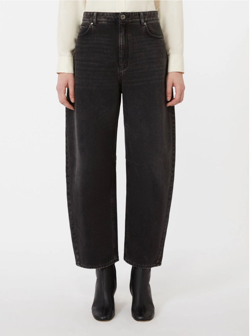 Weekend Max Mara Cotton Denim Barrel-Leg Jeans - Black