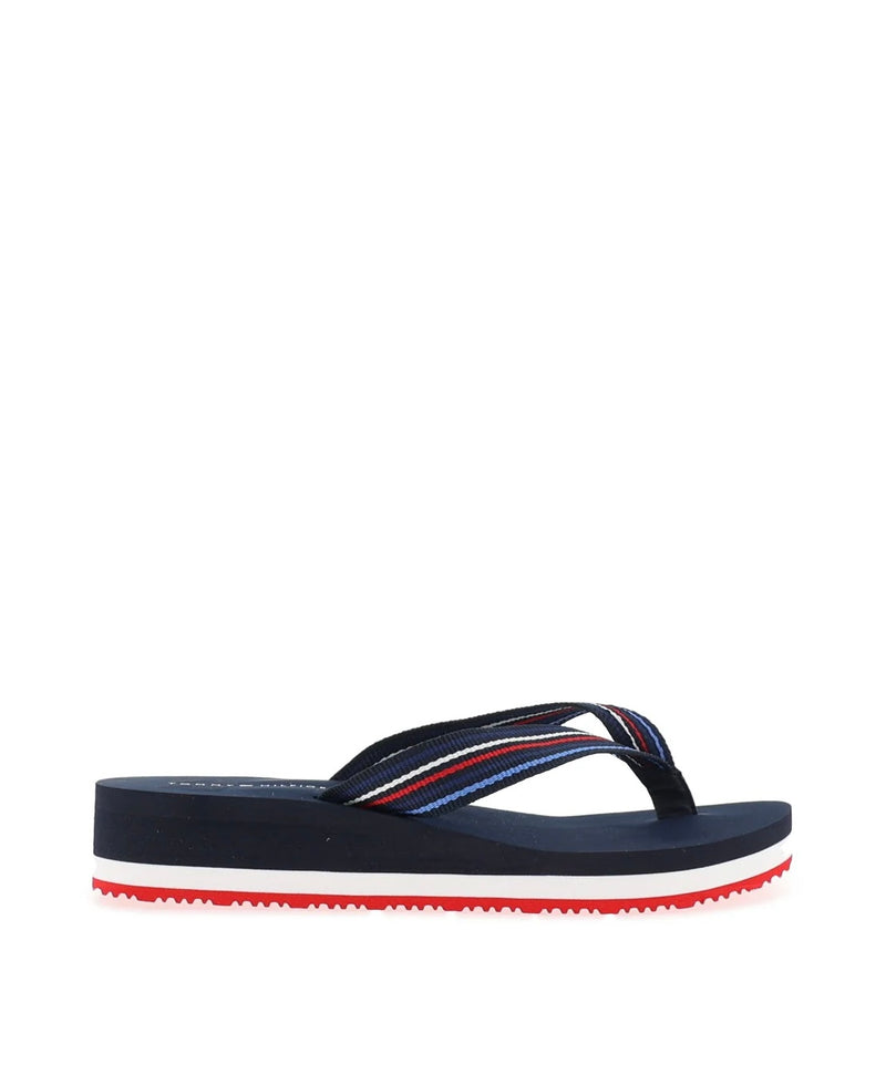Tommy Hilfiger Wedge Striped Beach Flip Flop - Spacw Blue