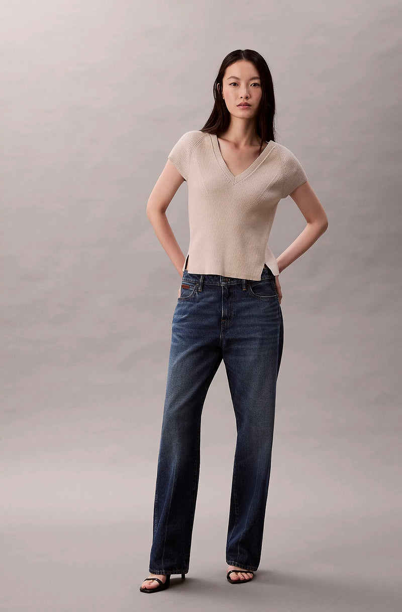 Calvin Klein Cream Ribbed Top with Slit Details