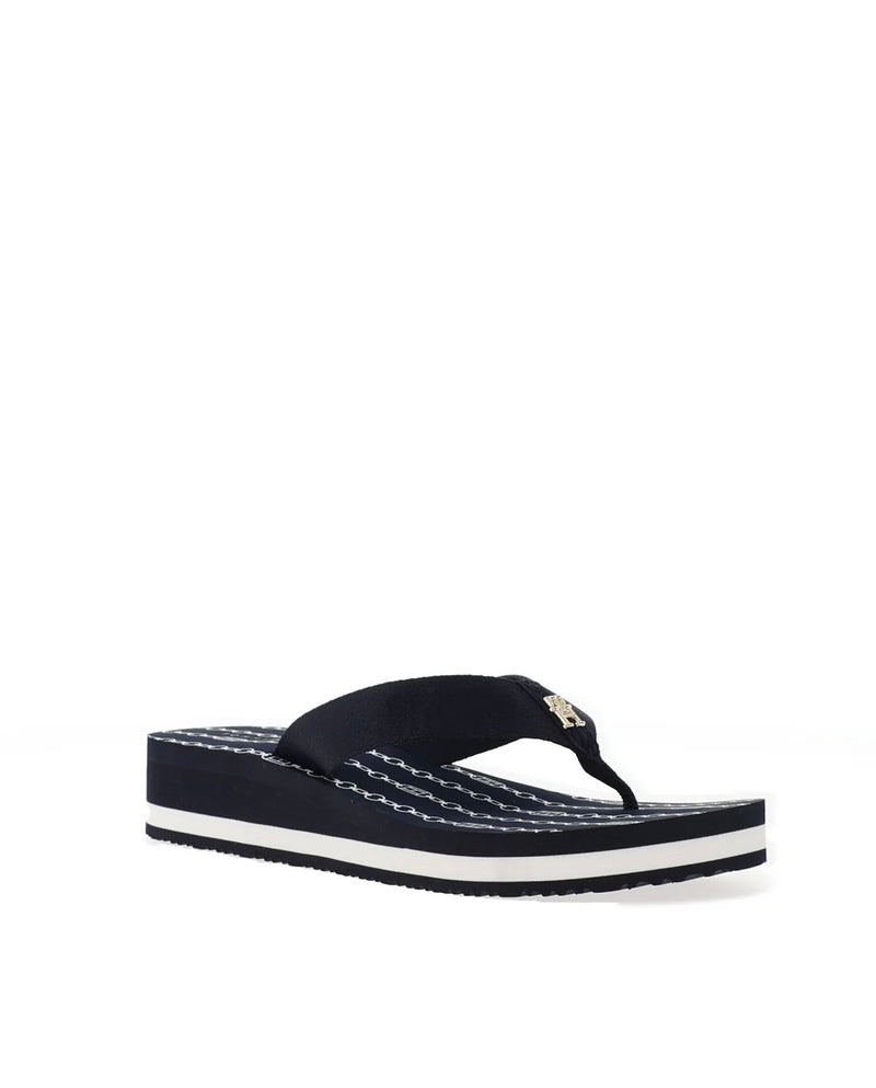 Tommy Hilfiger Chainprint Mid Wedge Flip flop - Space Blue