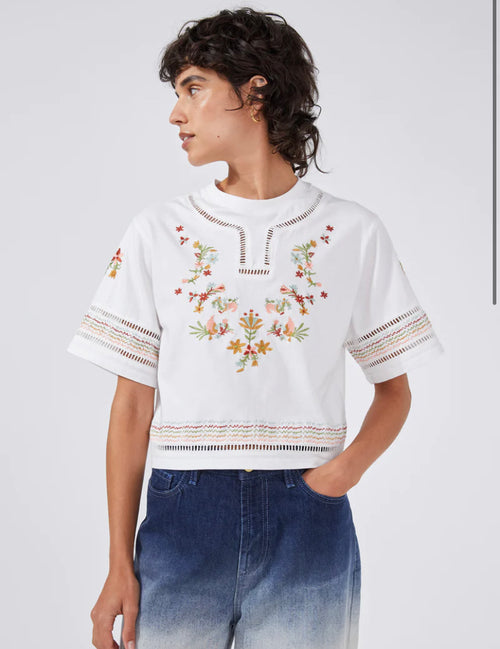 Hayley Menzies Maya Embroidered Cropped T-shirt