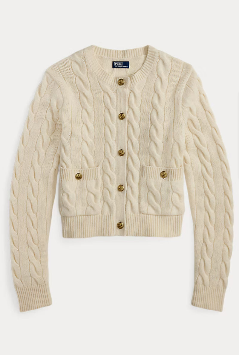Ralph Lauren Cable Wool-Cashmere Cardigan - Cream