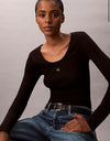 Calvin Klein Ribbed Cotton Long Sleeve Top - Black