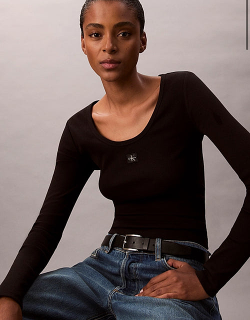 Calvin Klein Ribbed Cotton Long Sleeve Top - Black