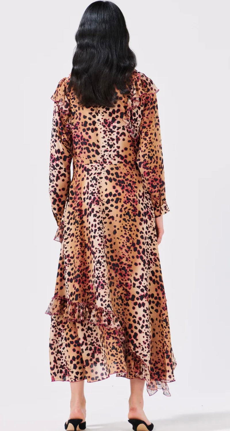 Hayley Menzies Cheetah Frill silk dress House of Labels Ltd