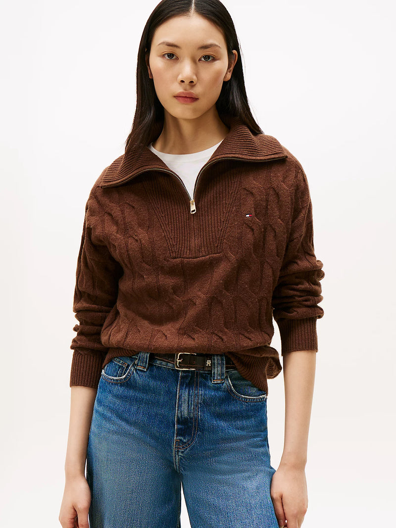 Tommy Hilfiger Soft Wool Cable 1/2 Zip - Brown