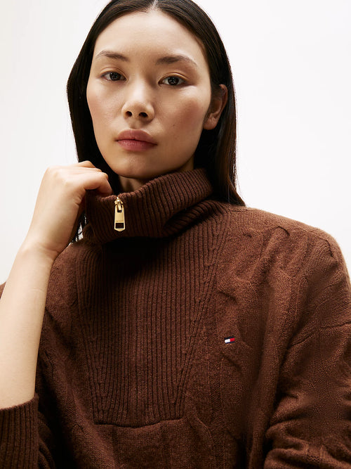 Tommy Hilfiger Soft Wool Cable 1/2 Zip - Brown