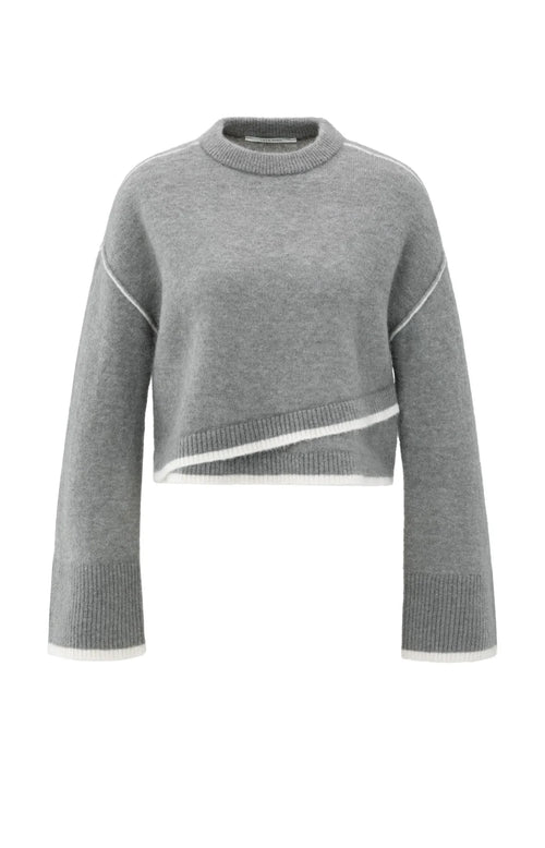 Yaya Sweater with Contrast Lines - Taupe Grey Melange
