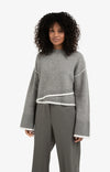 Yaya Sweater with Contrast Lines - Taupe Grey Melange