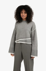 Yaya Sweater with Contrast Lines - Taupe Grey Melange