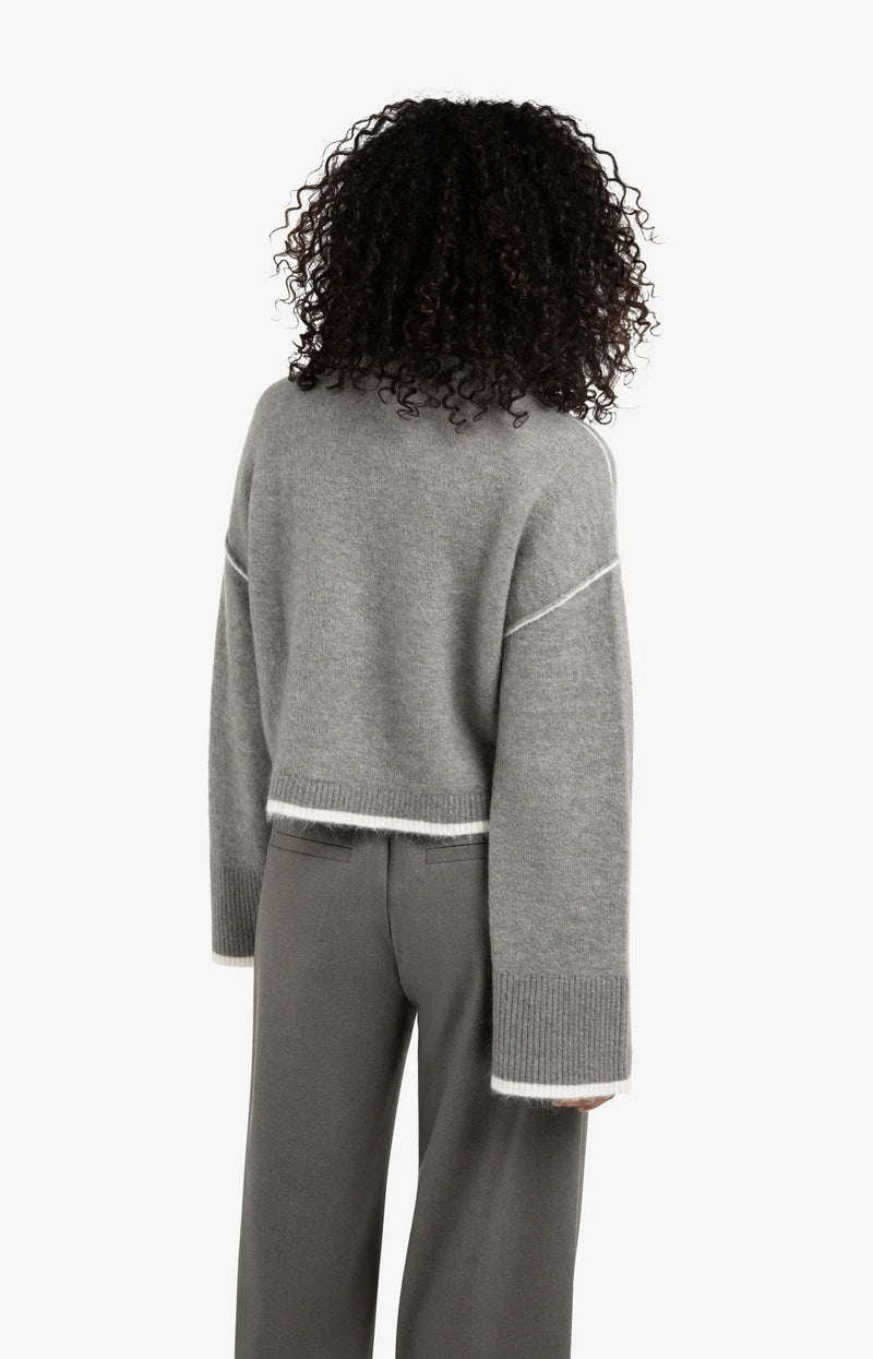 Yaya Sweater with Contrast Lines - Taupe Grey Melange