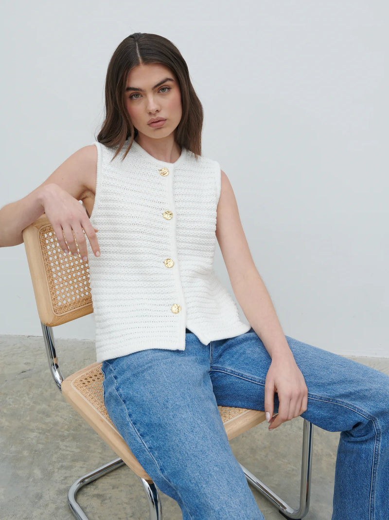 Pretty Lavish Frankie Crochet Knit Waistcoat -cream