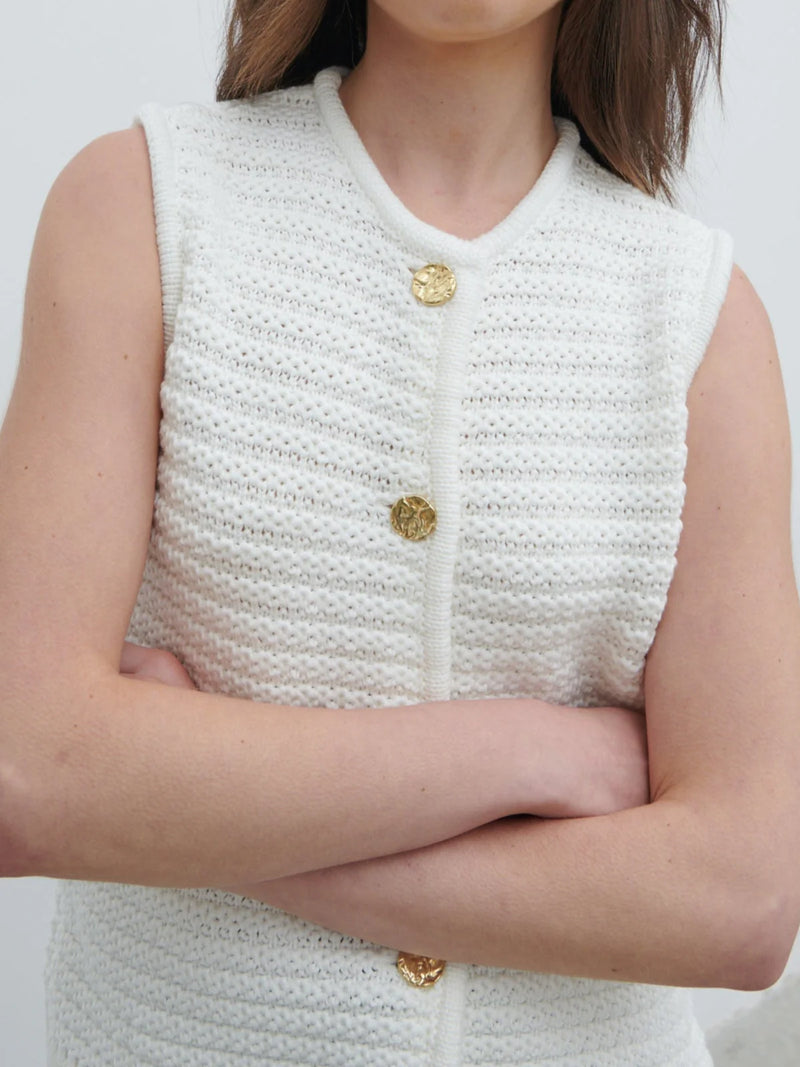 Pretty Lavish Frankie Crochet Knit Waistcoat -cream