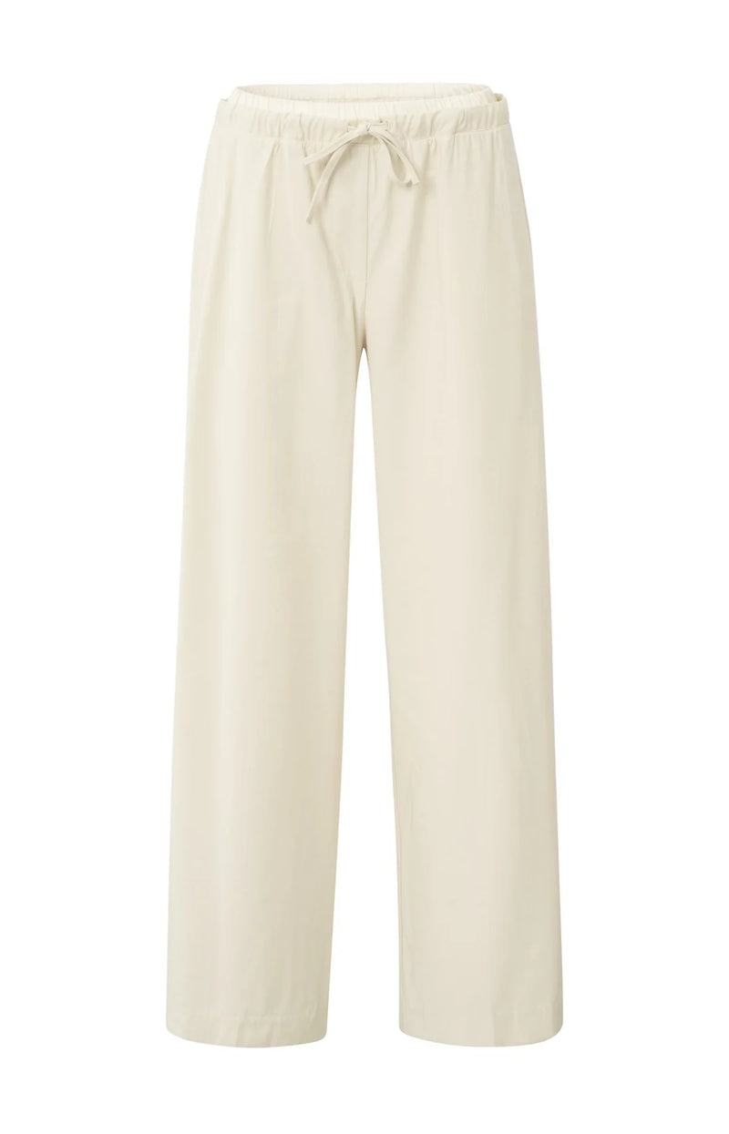 Yaya Woven wide-leg trousers with satin waistband