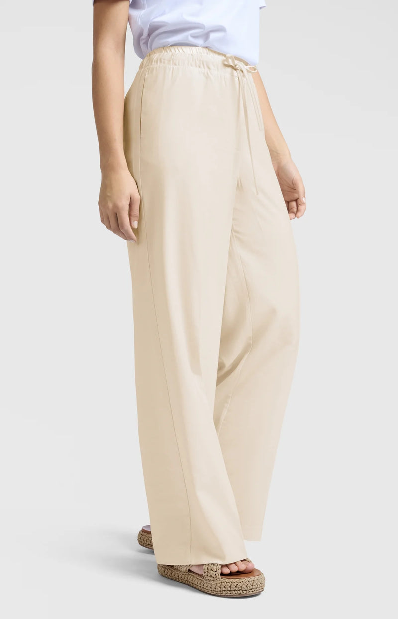 Yaya Woven wide-leg trousers with satin waistband