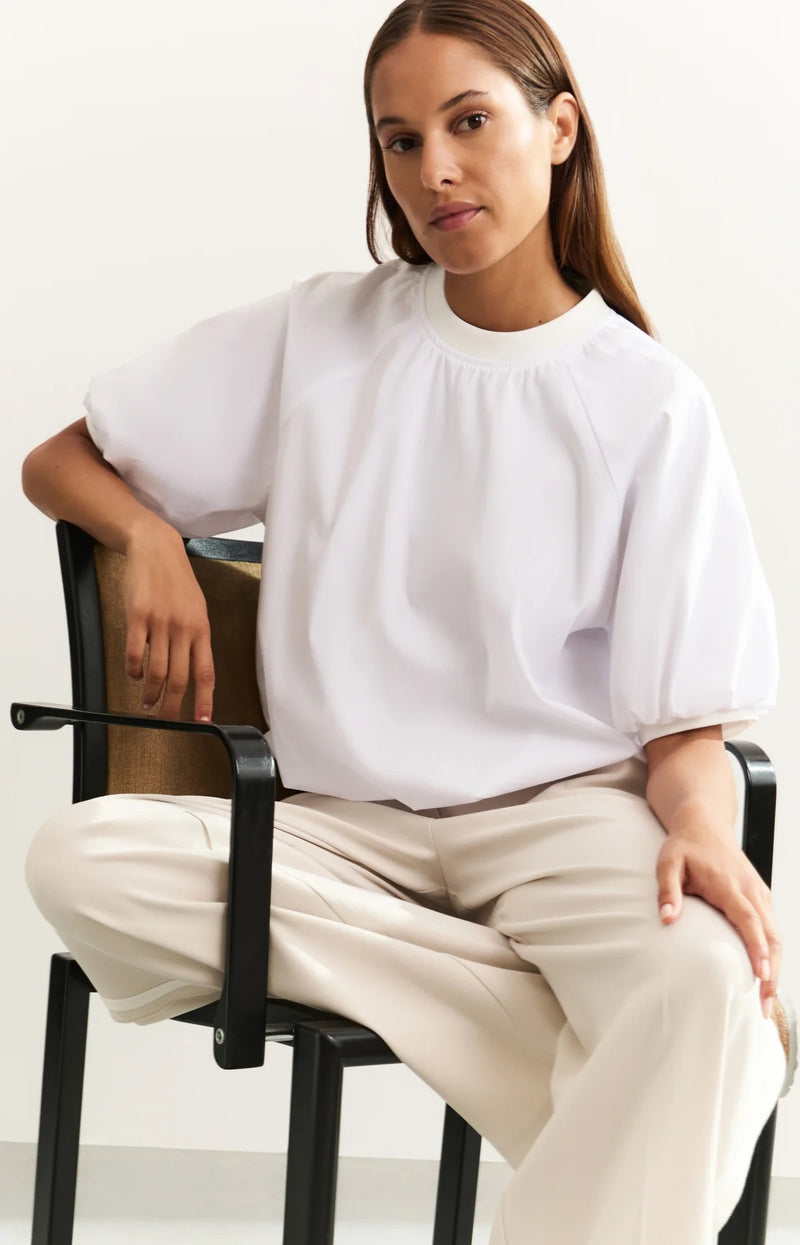 Yaya Woven T-shirt with puff sleeves
