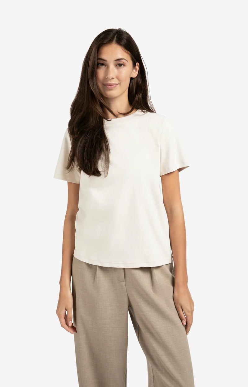 Yaya T-shirt with subtle stitch details - Cream
