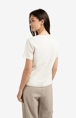 Yaya T-shirt with subtle stitch details - Cream