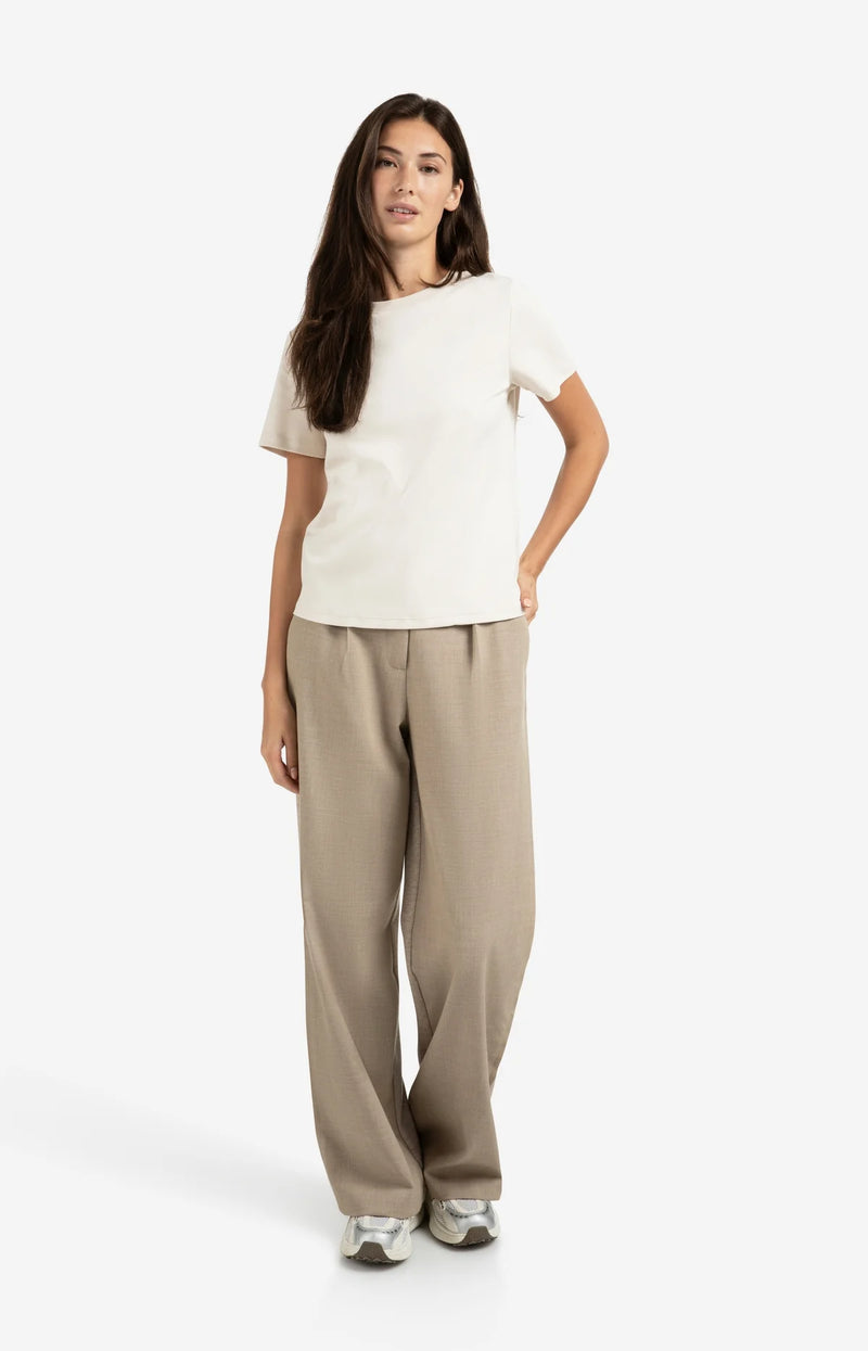 Yaya T-shirt with subtle stitch details - Cream