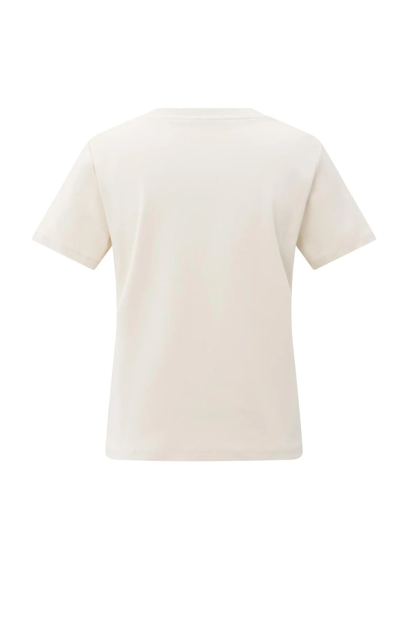 Yaya T-shirt with subtle stitch details - Cream