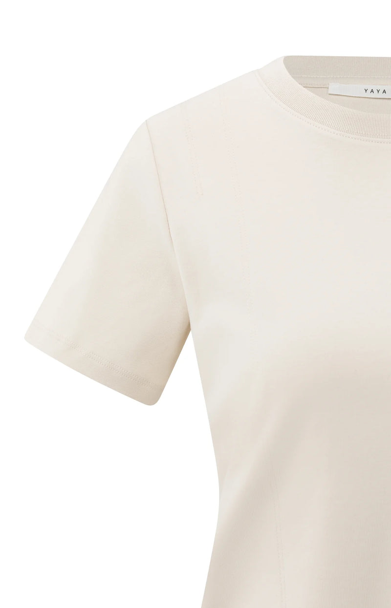 Yaya T-shirt with subtle stitch details - Cream