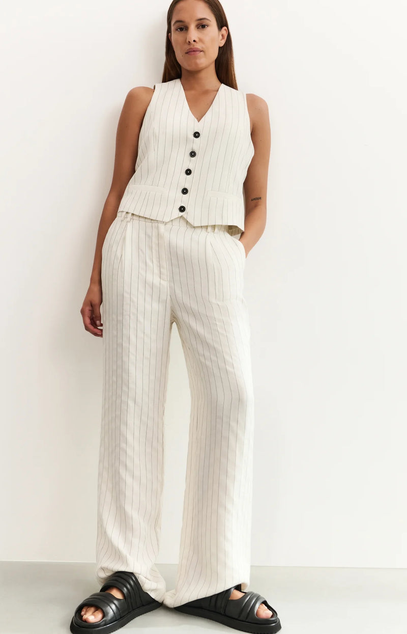 Yaya Wide Leg Linen pinstripe trouser