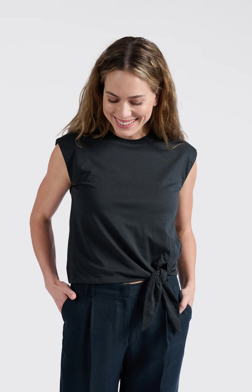 Yaya Knot Detail Top in Washed black