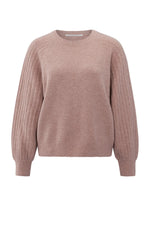 Yaya Knitted sweater with ribbed sleeves and round neck - Pink