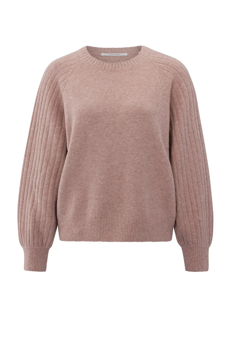 Yaya Knitted sweater with ribbed sleeves and round neck - Pink