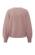 Yaya Knitted sweater with ribbed sleeves and round neck - Pink
