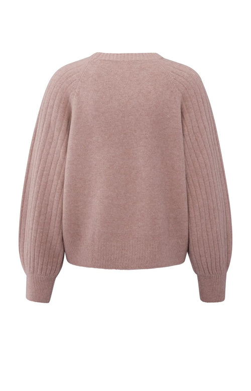 Yaya Knitted sweater with ribbed sleeves and round neck - Pink