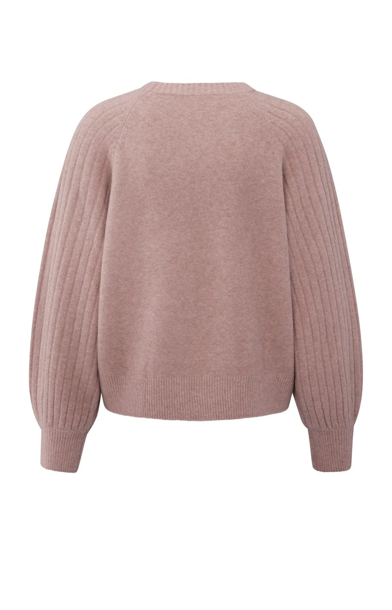 Yaya Knitted sweater with ribbed sleeves and round neck - Pink