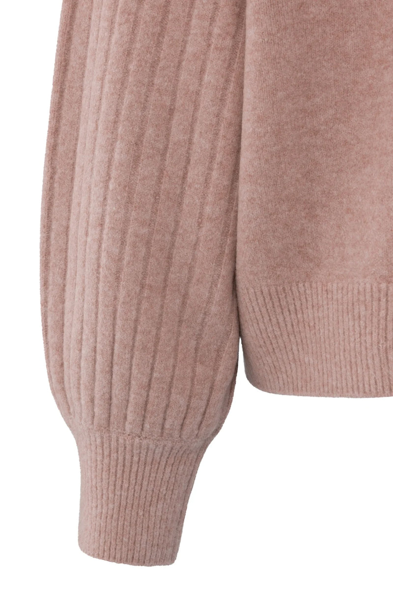 Yaya Knitted sweater with ribbed sleeves and round neck - Pink