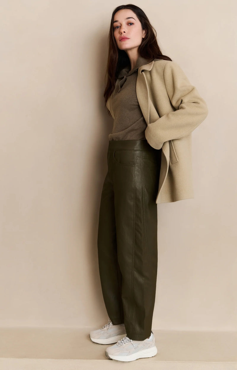Yaya Faux leather trousers with seam details - Brown/ Green