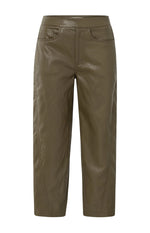 Yaya Faux leather trousers with seam details - Brown/ Green
