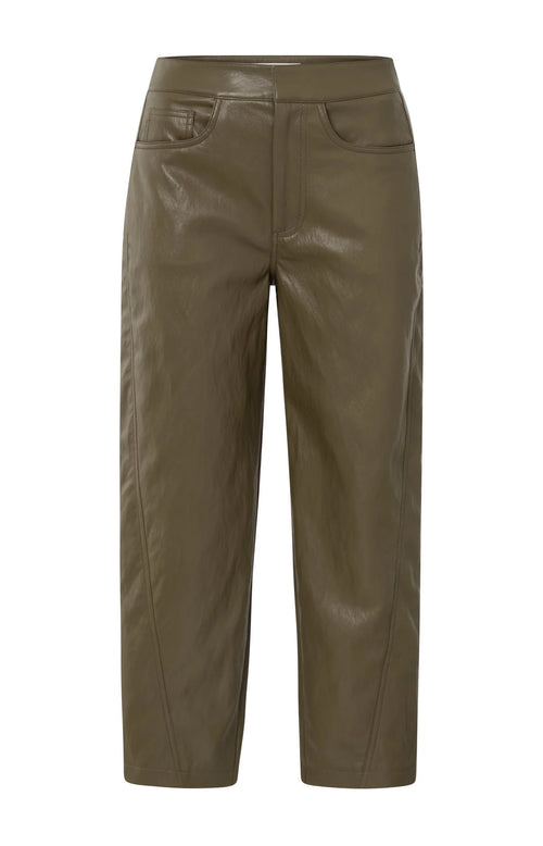 Yaya Faux leather trousers with seam details - Brown/ Green