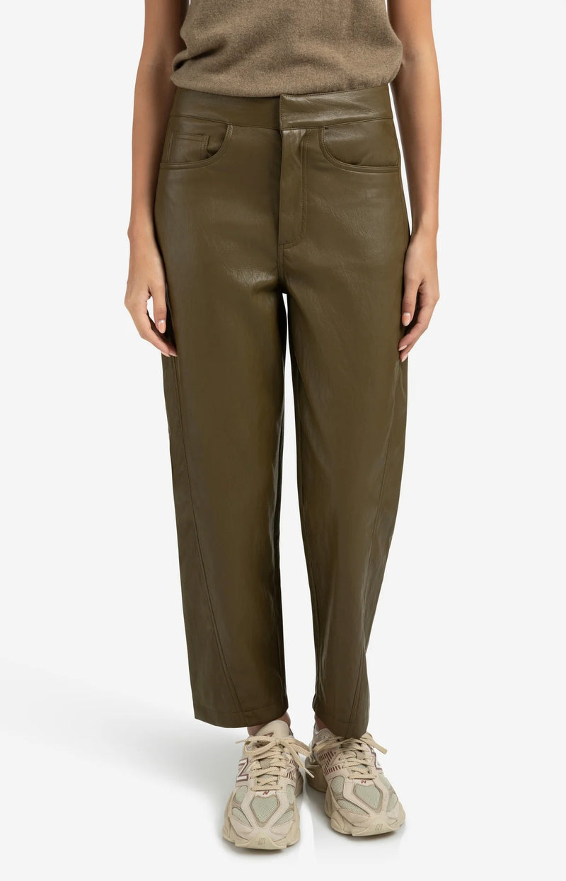 Yaya Faux leather trousers with seam details - Brown/ Green