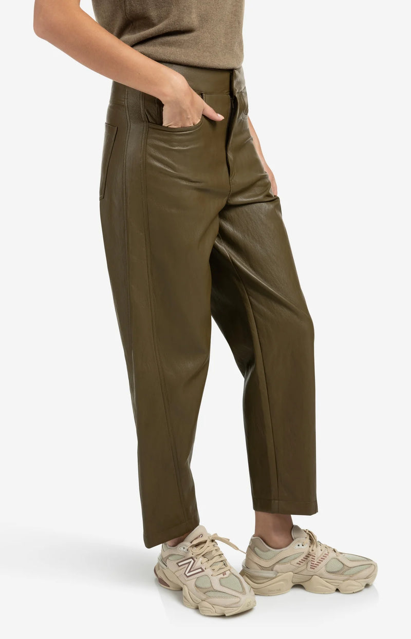 Yaya Faux leather trousers with seam details - Brown/ Green