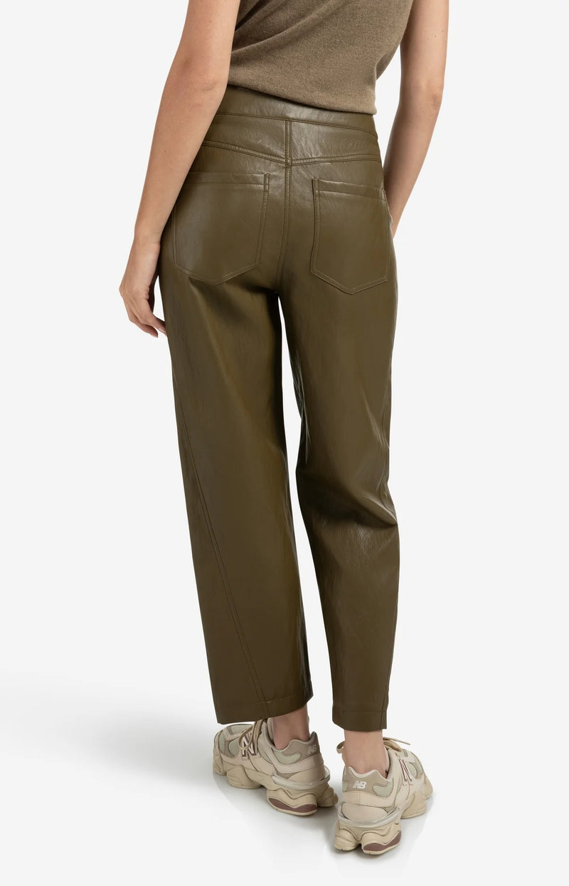 Yaya Faux leather trousers with seam details - Brown/ Green