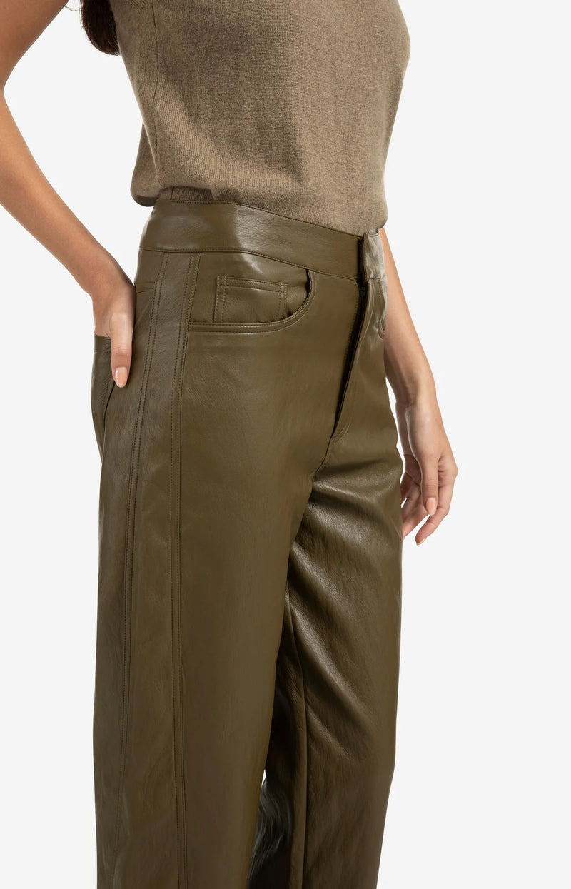 Yaya Faux leather trousers with seam details - Brown/ Green